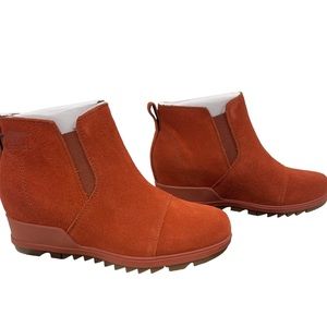 Sorel Evie Women Waterproof Leather Grip Sole Wedge Heel Boot Bootie Shoe Rust